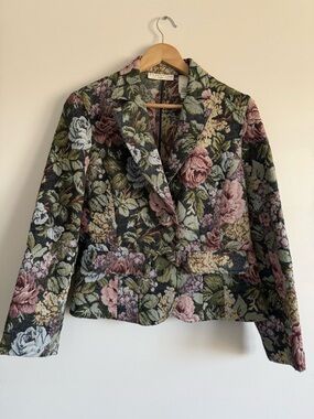 Y2K Crazy Horse Liz Claiborne Company Tapestry Floral Boho Blazer Jacket